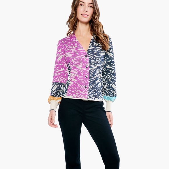 Nic + Zoe Animal Instincts Zebra Striped Sweater Button Front Cardigan Small - Picture 2 of 16